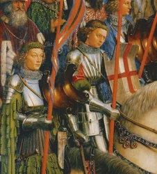 (dettaglio) I Cavalieri di Cristo, dal lato sinistro del Polittico di Gand
