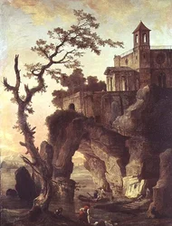 Rovine architettoniche in un paesaggio roccioso