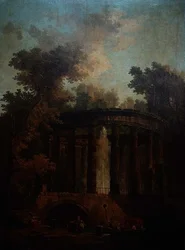 Capriccio di una fontana in una colonnata circolare