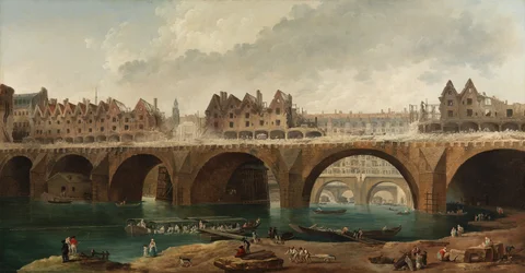 La demolizione delle case sul Pont Notre-Dame a Parigi