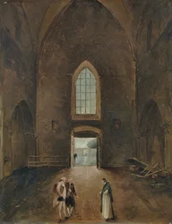 Hubert Robert e un amatore visitano una tomba in una chiesa
