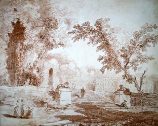 Veduta di un giardino con terrazza