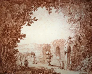 Veduta di un giardino con statue