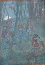 E ogni notte le fate del prato, guardate che cantate, illustrazione da Le allegre comari di Windsor, 1910