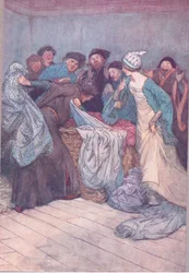 Non ti vergogni? Lascia stare i vestiti, illustrazione da Le allegre comari di Windsor, 1910
