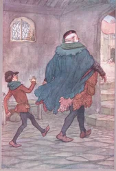 Escono Falstaff e Robin (illustrazione da Le allegre comari di Windsor, 1910)