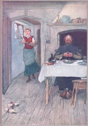 Ci sono mele e formaggio in arrivo (illustrazione da Le allegre comari di Windsor, 1910)