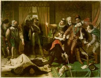 Assassinio di Enrico III (1551-1589) da parte di Jacques Clément (1567-1589), religioso domenicano sostenitore della Lega Cattolica, il 1 agosto