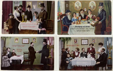 Cartoline raffiguranti la famiglia ebraica a Rosh Hashanah