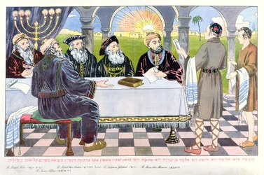 Dotti alla tavola di Maimonide, da una Haggadah di Pasqua