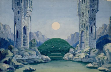 Scenografia per la prima de "Il principe di legno" di Bela Bartok (1881-1945) 1917 (acquerello su carta)