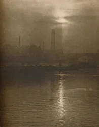 Nebbie di una sera londinese sulla riva del Surrey presso il Ponte di Waterloo, ca. 1935
