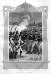 Gli inglesi attaccano la linea francese con le baionette alla battaglia di Maida, 1816