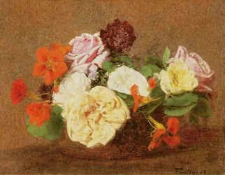 Rose e nasturzi in un vaso, 1883