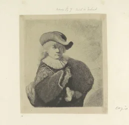 Autoritratto con cappello a tesa larga e mantello ricamato