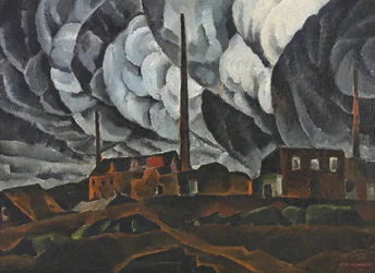 Paesaggio con edificio industriale, primi anni 1920
