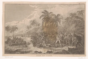 Morte di James Cook durante una lotta con gli abitanti delle Hawaii
