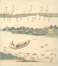 Traghetto che attraversa il fiume Sumida, ca. 1840