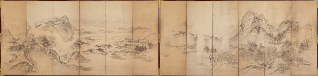 Vedute di montagna, retro di uno schermo a sei pannelli, Periodo Edo, 1856-58