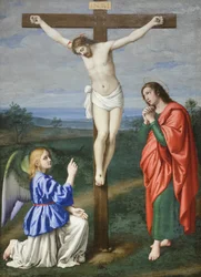 Cristo crocifisso tra un angelo e San Giovanni Evangelista