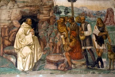 Vita di San Benedetto, scena 7: Benedetto istruisce i contadini
