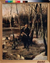 La caccia alla beccaccia - Dipinto di Illarion Mikhailovich Pryanishnikov (1840-1894)
