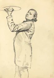 Studio per "Un caffè parigino": Un cameriere che tiene un vassoio, c. 1872-1875