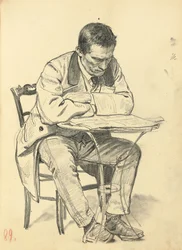 Studio per "Un caffè parigino": Uomo seduto a un tavolo del caffè, che legge un giornale, c. 1872-1875