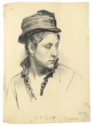 Donna con cappello, testa girata di lato, 1874
