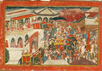 Krishna e Balarama partono da un palazzo