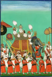 Raja di Jodhpur a cavallo di un elefante, c1780