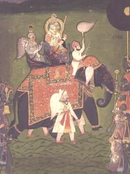 Rana Jawan Singh di Mewar cavalca un elefante bardato