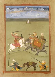Un principe che combatte i suoi nemici su un elefante, c.1710
