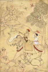 Un principe a caccia, a cavallo di un elefante, c.1600-1650