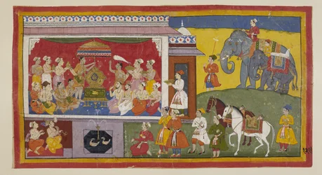 Nella sala del trono a Nandigrama, Bharata mette i sandali di Rama sul trono e con i sacerdoti e i ministri riuniti li installa come sovrani di Ayodhya. Da quel momento in poi sono trattati come Rama stesso. I due principi nei loro