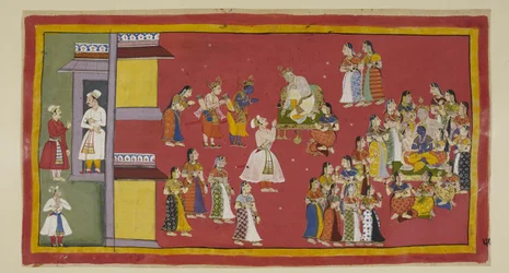 Dasaratha aveva precedentemente ordinato a Sumantra di convocare le sue regine e tutte le sue mogli, che ora circondano il re quando Sumantra porta gli esiliati a fare i loro saluti. Dasaratha cerca di persuadere Rama a non andare nella foresta.