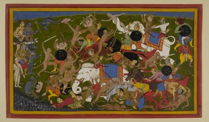 Aṅgada, Nīla e Hanumān sconfiggono i parenti di Rāvaṇa in una battaglia.