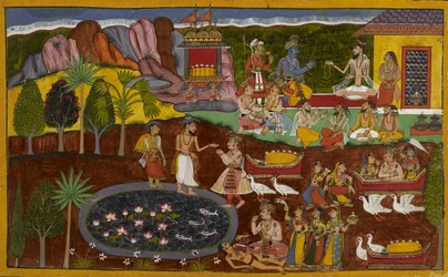 Agastya regala a Rāma un gioiello divino, la cui acquisizione è raccontata qui di seguito.