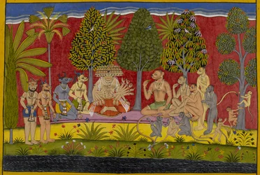 Stupito dalla forza di Bali, Rāvaṇa gli offre amicizia; si siedono insieme a masticare paan