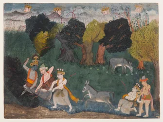 Balarama Uccide il Demone Asino, Pagina da una Serie Dispersa del Bhagavata Purana, c.1725