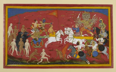 I carri si scontrano tra i presagi mentre Vibhīṣaṇa incoraggia Rāma