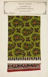 Campione di palempore o copriletto in cotone da Futtygurgh in Bengal, da The Collection of the Textile Manufacturers of India, di John Forbes Watson, pubblicato nel 1866