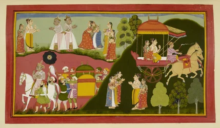 Dasaratha e le sue regine tornano ad Ayodhya, lasciando indietro Rishyasringa e Shanta.
