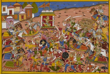 Dhanada si scontra con Rāvaṇa in un feroce combattimento tra i loro eserciti.