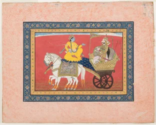 Dialogo tra Krishna e Arjuna sul campo di battaglia di Kurukshetra