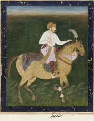 Ritratto equestre di Jahangir, foglio di album staccato con pittura, c.1900