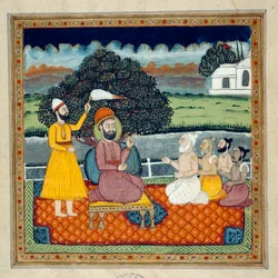 Guru Nanak, il fondatore della religione Sikh, in disputa con santoni indù