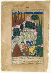 Hum cattura Afrasiyab, foglio da una serie dispersa di Shah-nama, fine XVI secolo