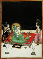 Radha e Krishna si ammirano allo specchio, c.1800