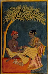 Arte indiana: un mercante di tessuti. Acquerello intorno al 1760. Parigi, B.N.